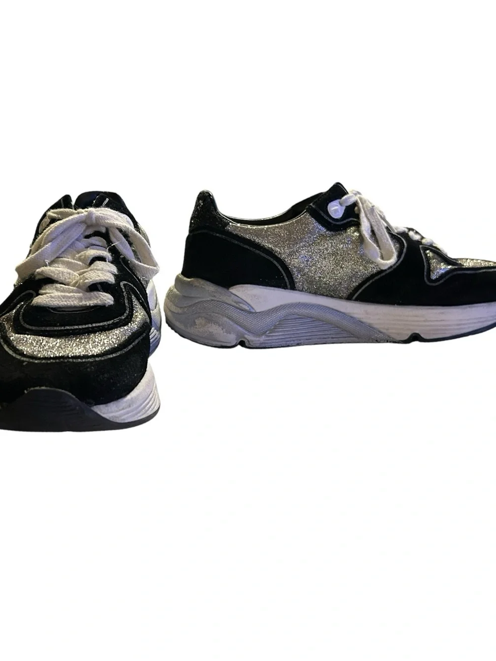 Golden Goose Running Sneakers BLK/SIL Glitter Lived-In/Distressed Luxe Sz 38 / 8